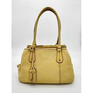 Fossil Key Yellow Pebble Leather Satchel Medium Tote Shoulder Handbag Charm RARE